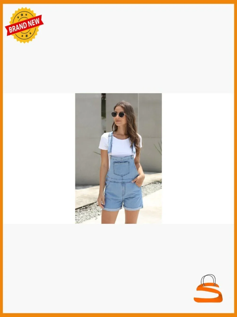 Denim Overall Shorts Romper Adjustable Straps Cuffed Hem